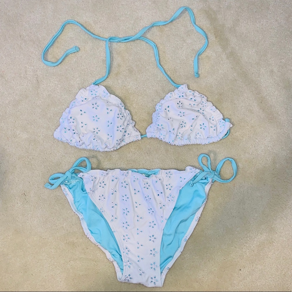 White and Blue 2 Piece Padded Bikini